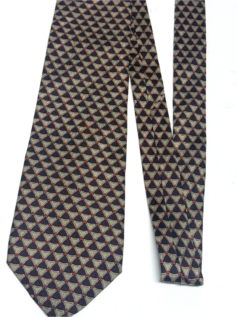 Christian Dior Silk Navy Burgundy Geometric Foulard Pattern Luxury Necktie - Picture 2 of 3